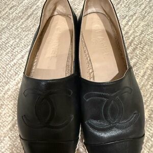 CHANEL Black Leather Flats